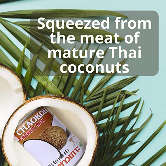 Chaokoh Coconut Milk Unsweetened 6 Pack - Premium, Canned Coconut Milk, Lactose Free, Non Dairy Vegan Milk - for Curries, Drinks, Desserts, & More (13.5 oz per Can)
