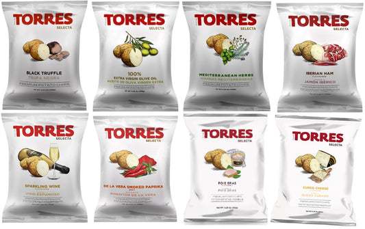 Torres Spanish Potato Chips Patatas Fritas Variety Pack Made in Barcelona, Spain (8 flavor, 8)