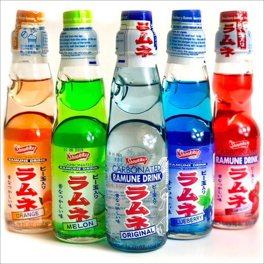 Ramune Japanese Soda Variety Pack - Shirakiku Multiple Flavors - Japanese Drink Gift Box (5 Count)